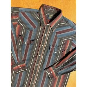 VTG Salmon River Traders Shirt Mens L X-long Tails Stripe Western Pearl Snap 90s